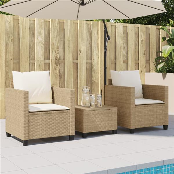 Grote foto vidaxl 3 delige bistroset met kussens poly rattan beige tuin en terras tuinmeubelen