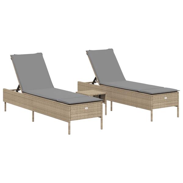 Grote foto vidaxl 3 delige ligbeddenset met kussens poly rattan beige tuin en terras tuinmeubelen