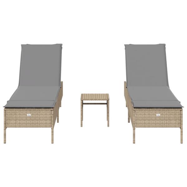 Grote foto vidaxl 3 delige ligbeddenset met kussens poly rattan beige tuin en terras tuinmeubelen