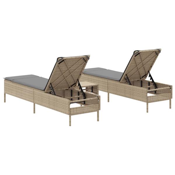 Grote foto vidaxl 3 delige ligbeddenset met kussens poly rattan beige tuin en terras tuinmeubelen