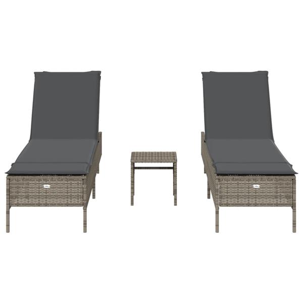 Grote foto vidaxl 3 delige ligbeddenset met kussens poly rattan grijs tuin en terras tuinmeubelen