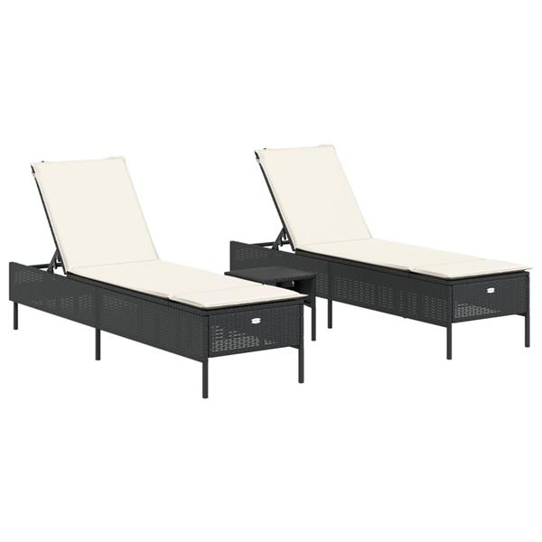 Grote foto vidaxl 3 delige ligbeddenset met kussens poly rattan zwart tuin en terras tuinmeubelen