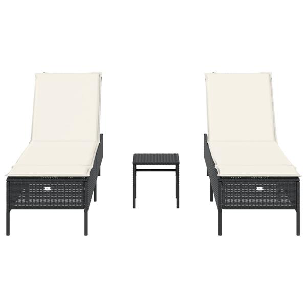 Grote foto vidaxl 3 delige ligbeddenset met kussens poly rattan zwart tuin en terras tuinmeubelen