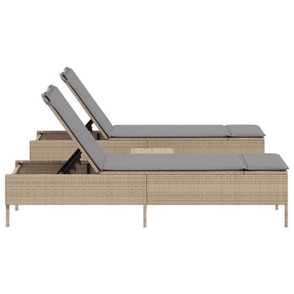 Grote foto vidaxl 3 delige ligbeddenset met kussens poly rattan beige tuin en terras tuinmeubelen