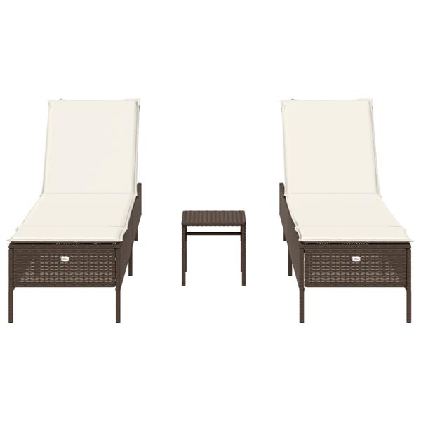 Grote foto vidaxl 3 delige ligbeddenset met kussens poly rattan bruin tuin en terras tuinmeubelen