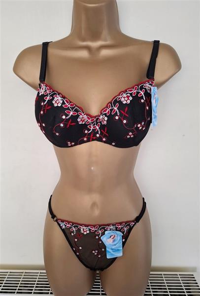 Grote foto superchique zwarte bh en string met paillettes kleding dames ondergoed en lingerie