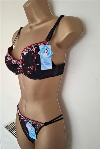 Grote foto superchique zwarte bh en string met paillettes kleding dames ondergoed en lingerie