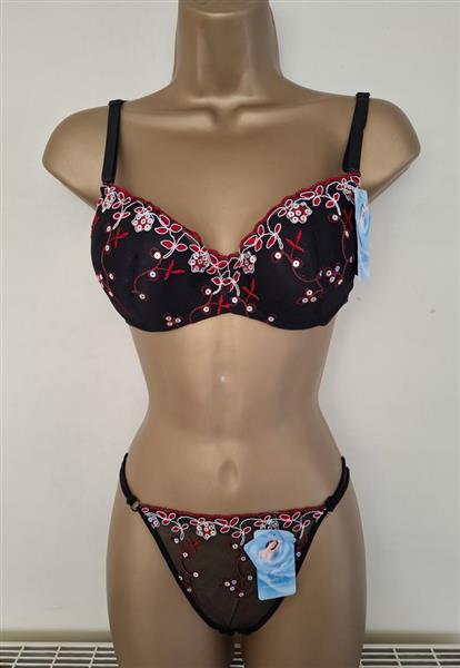 Grote foto superchique zwarte bh en string met paillettes kleding dames ondergoed en lingerie