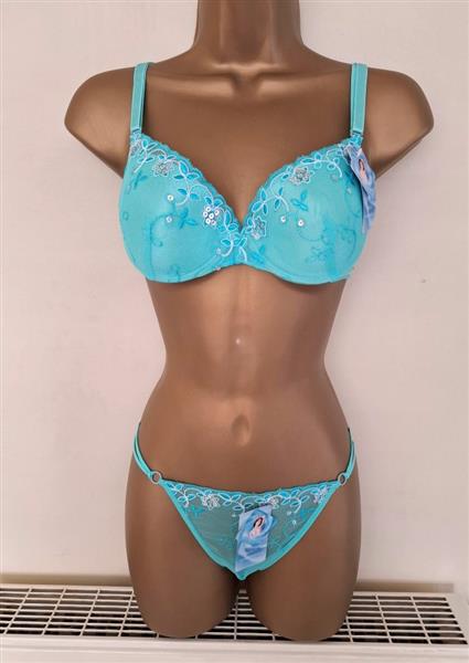 Grote foto elegante turquoise bh met doorzichtige string kleding dames ondergoed en lingerie