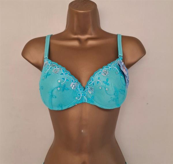 Grote foto elegante turquoise bh met doorzichtige string kleding dames ondergoed en lingerie