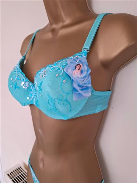 Grote foto elegante turquoise bh met doorzichtige string kleding dames ondergoed en lingerie