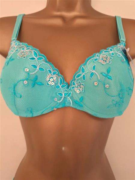 Grote foto elegante turquoise bh met doorzichtige string kleding dames ondergoed en lingerie