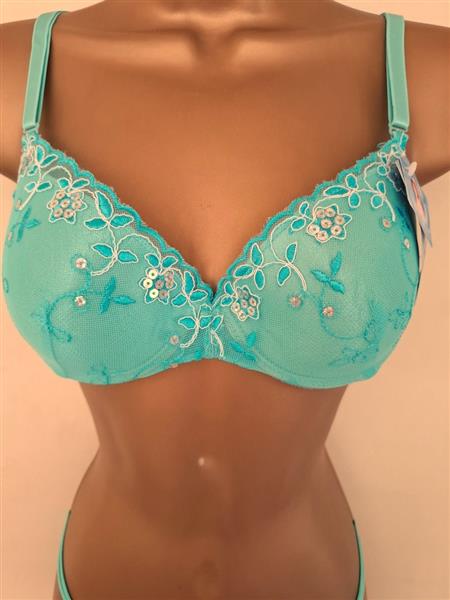 Grote foto elegante turquoise bh met doorzichtige string kleding dames ondergoed en lingerie