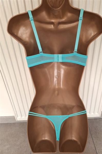 Grote foto elegante turquoise bh met doorzichtige string kleding dames ondergoed en lingerie