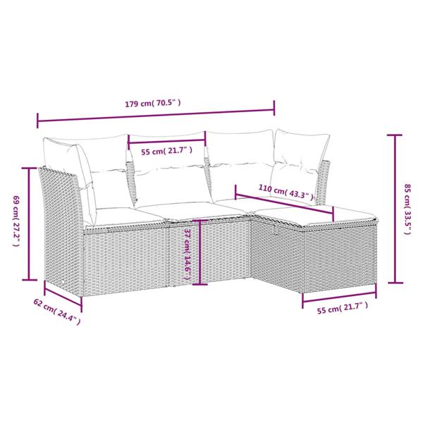 Grote foto vidaxl 4 delige loungeset met kussens poly rattan lichtgrijs tuin en terras tuinmeubelen