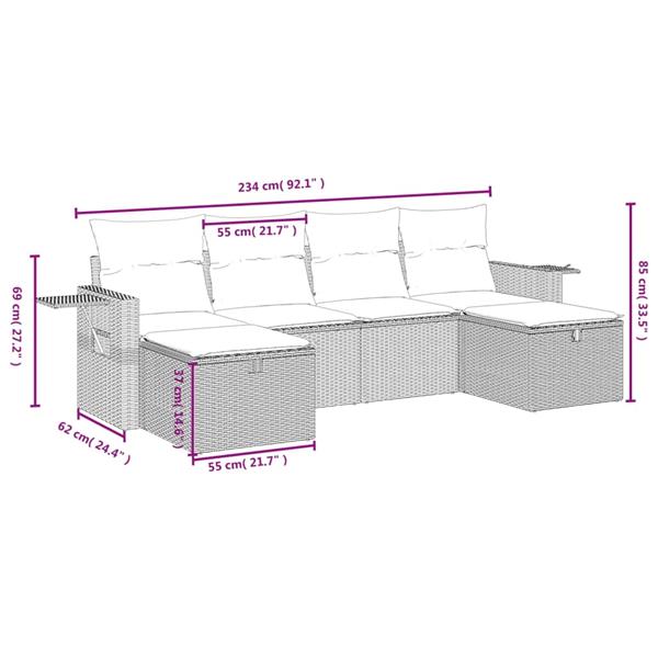 Grote foto vidaxl 6 delige loungeset met kussens poly rattan lichtgrijs tuin en terras tuinmeubelen