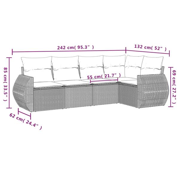 Grote foto vidaxl 5 delige loungeset met kussens poly rattan lichtgrijs tuin en terras tuinmeubelen