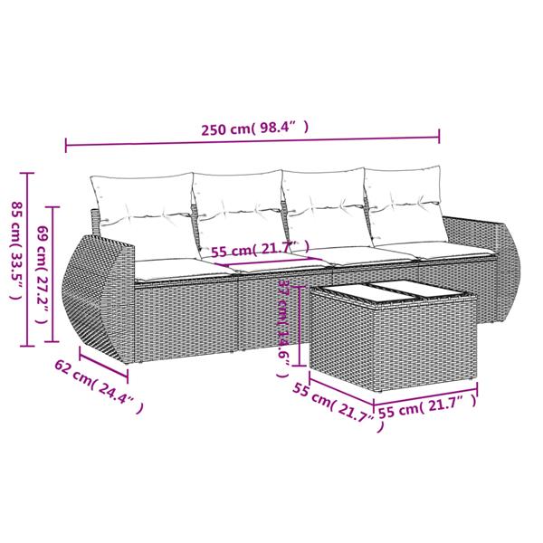 Grote foto vidaxl 5 delige loungeset met kussens poly rattan lichtgrijs tuin en terras tuinmeubelen