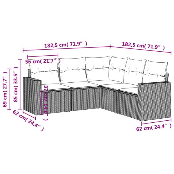 Grote foto vidaxl 5 delige loungeset met kussens poly rattan lichtgrijs tuin en terras tuinmeubelen