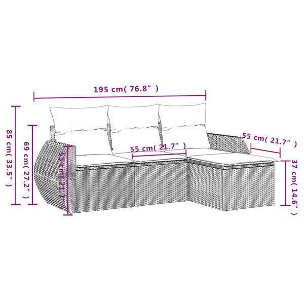 Grote foto vidaxl 4 delige loungeset met kussens poly rattan lichtgrijs tuin en terras tuinmeubelen