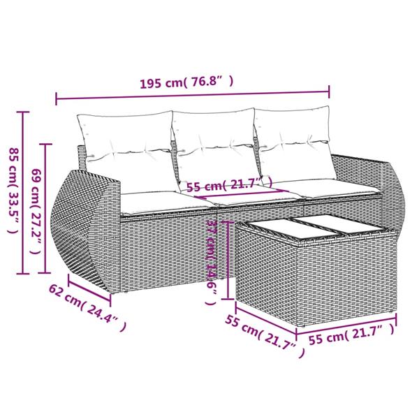 Grote foto vidaxl 4 delige loungeset met kussens poly rattan lichtgrijs tuin en terras tuinmeubelen