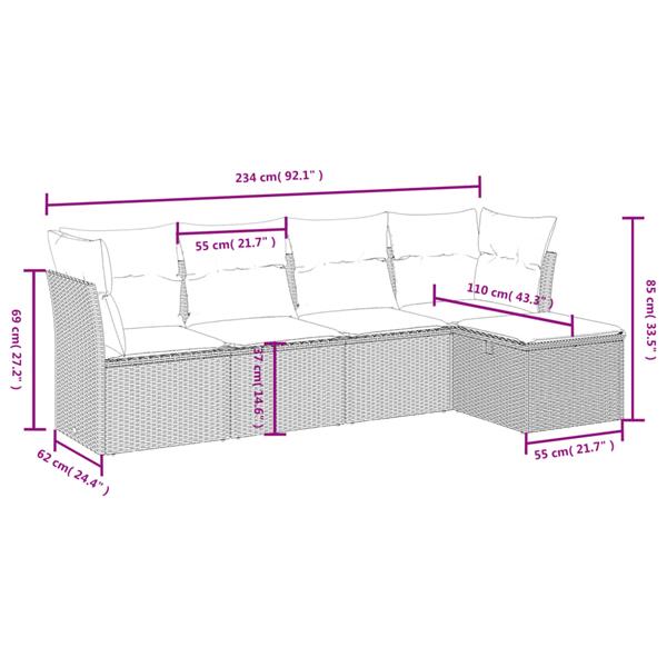 Grote foto vidaxl 5 delige loungeset met kussens poly rattan lichtgrijs tuin en terras tuinmeubelen