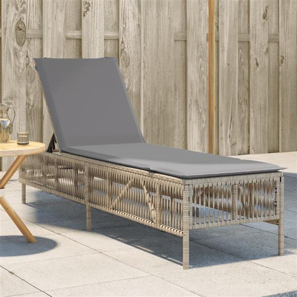 Grote foto vidaxl ligbed met kussen poly rattan beige tuin en terras tuinmeubelen