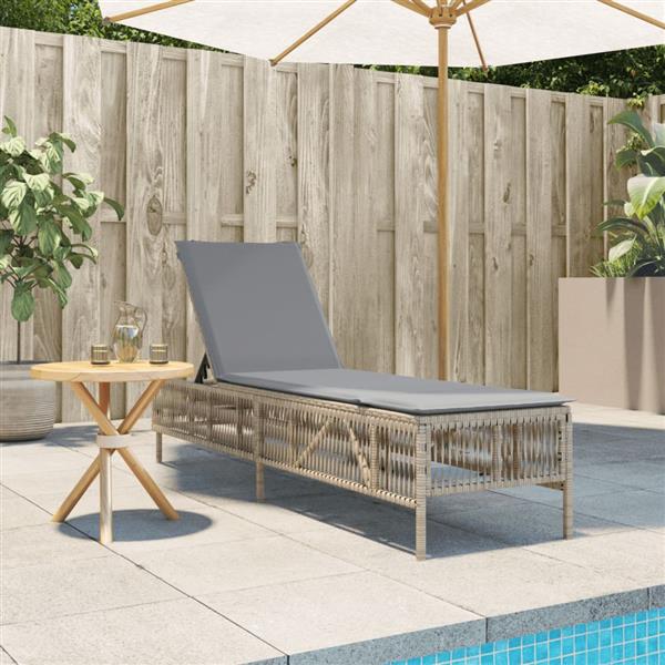 Grote foto vidaxl ligbed met kussen poly rattan beige tuin en terras tuinmeubelen