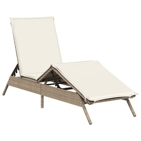 Grote foto vidaxl ligbed met kussen poly rattan beige tuin en terras tuinmeubelen