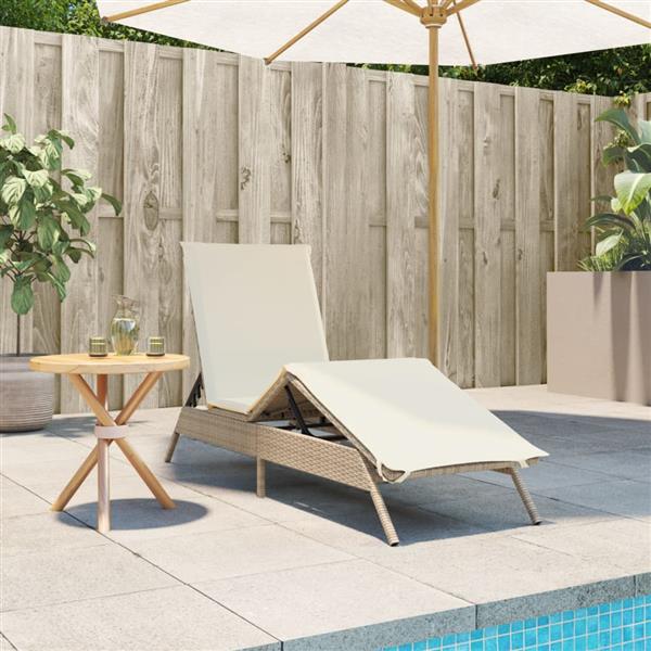 Grote foto vidaxl ligbed met kussen poly rattan beige tuin en terras tuinmeubelen