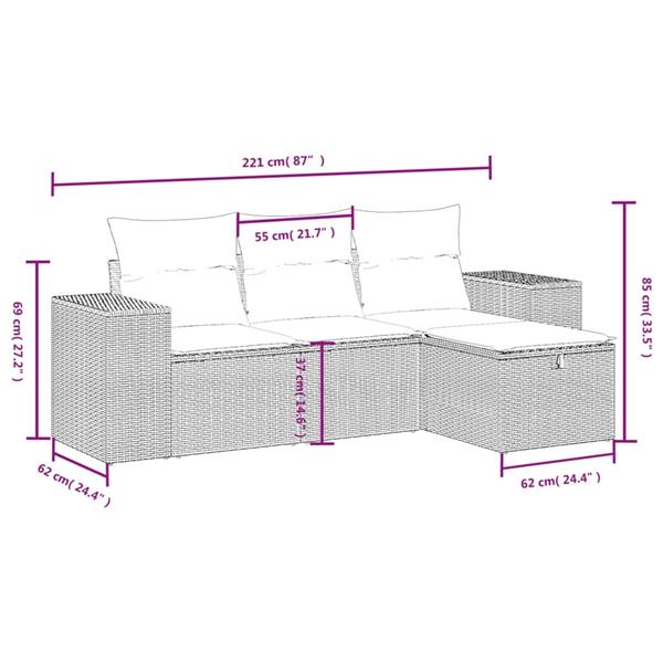 Grote foto vidaxl 4 delige loungeset met kussens poly rattan lichtgrijs tuin en terras tuinmeubelen