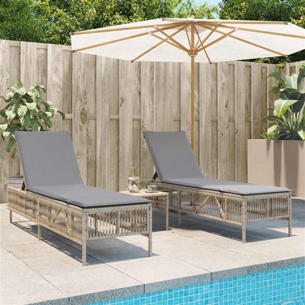 Grote foto vidaxl ligstoelen 2 st met tafel poly rattan beige tuin en terras tuinmeubelen