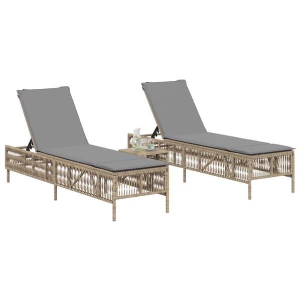 Grote foto vidaxl ligstoelen 2 st met tafel poly rattan beige tuin en terras tuinmeubelen