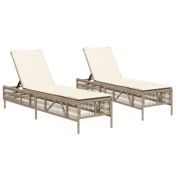 Grote foto vidaxl ligstoelen 2 st met kussens poly rattan beige tuin en terras tuinmeubelen