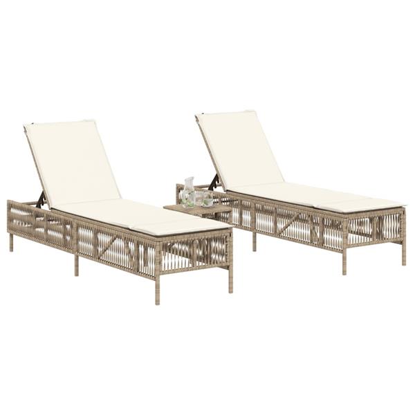 Grote foto vidaxl ligstoelen 2 st met kussens poly rattan beige tuin en terras tuinmeubelen