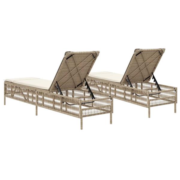 Grote foto vidaxl ligstoelen 2 st met kussens poly rattan beige tuin en terras tuinmeubelen