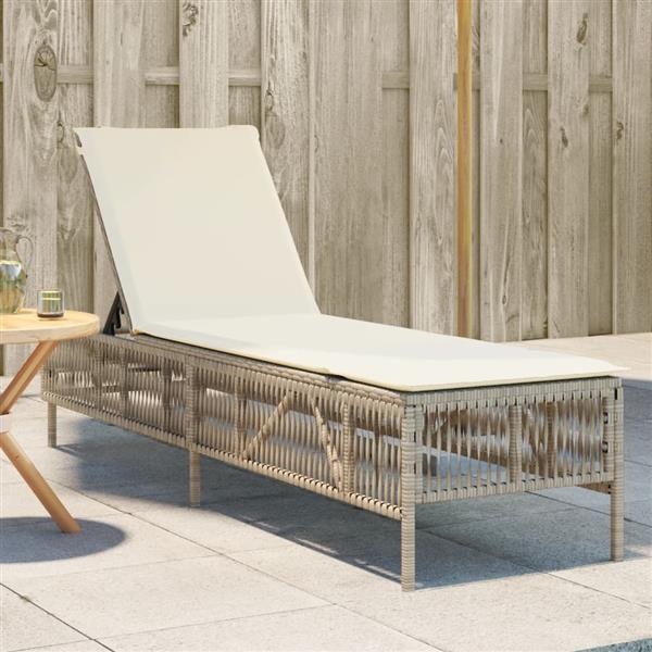 Grote foto vidaxl ligbed met kussen poly rattan beige tuin en terras tuinmeubelen