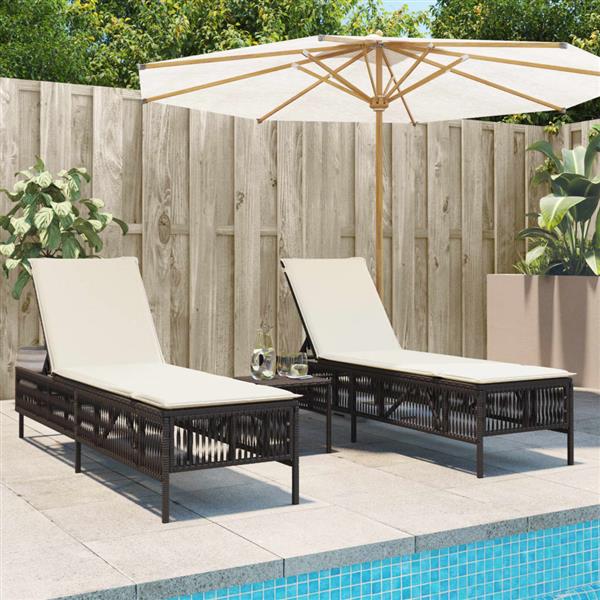 Grote foto vidaxl ligstoelen 2 st met kussens poly rattan bruin tuin en terras tuinmeubelen