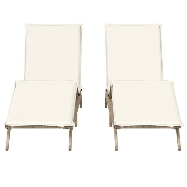 Grote foto vidaxl ligstoelen 2 st met kussens poly rattan beige tuin en terras tuinmeubelen