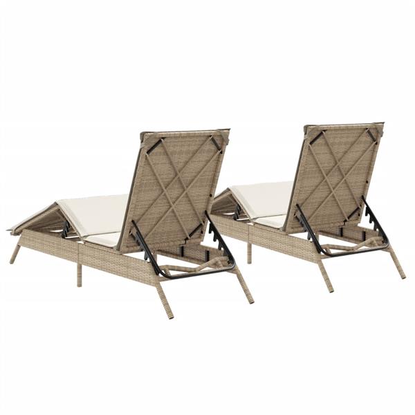 Grote foto vidaxl ligstoelen 2 st met kussens poly rattan beige tuin en terras tuinmeubelen