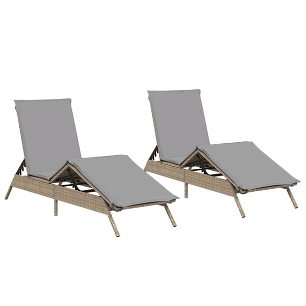 Grote foto vidaxl ligstoelen 2 st met kussens poly rattan beige tuin en terras tuinmeubelen