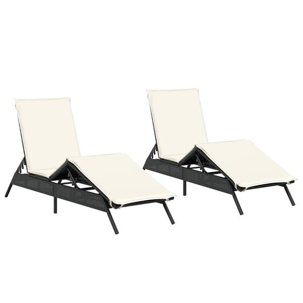 Grote foto vidaxl ligstoelen 2 st met kussens poly rattan zwart tuin en terras tuinmeubelen