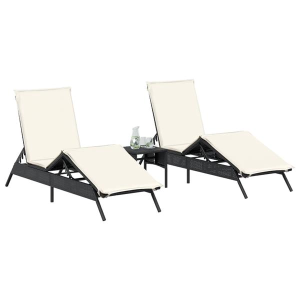 Grote foto vidaxl ligstoelen 2 st met kussens poly rattan zwart tuin en terras tuinmeubelen