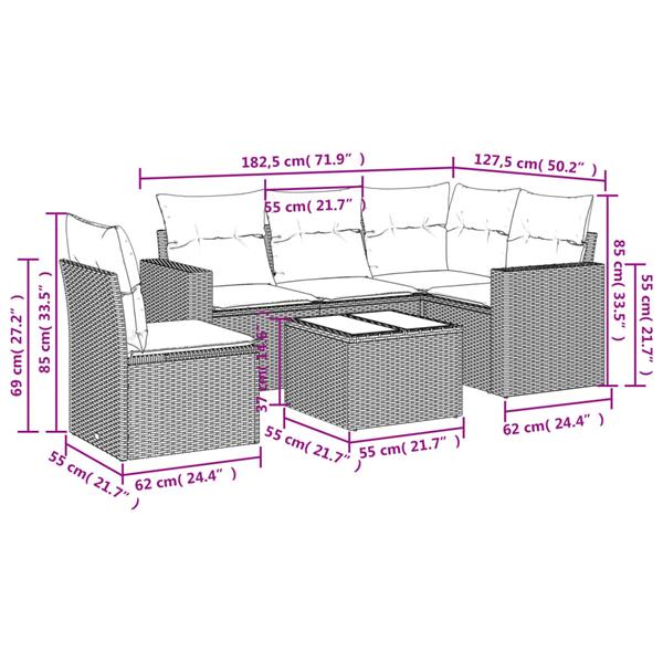 Grote foto vidaxl 6 delige loungeset met kussens poly rattan lichtgrijs tuin en terras tuinmeubelen