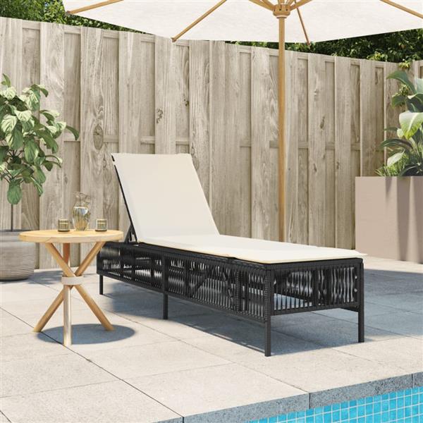 Grote foto vidaxl ligbed met kussen poly rattan zwart tuin en terras tuinmeubelen