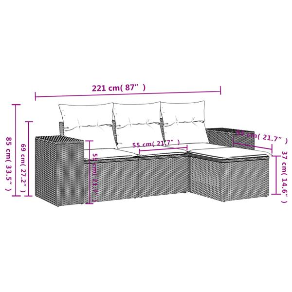 Grote foto vidaxl 4 delige loungeset met kussens poly rattan lichtgrijs tuin en terras tuinmeubelen