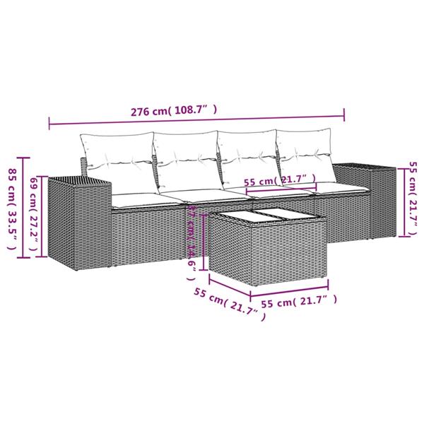 Grote foto vidaxl 5 delige loungeset met kussens poly rattan lichtgrijs tuin en terras tuinmeubelen