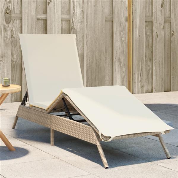 Grote foto vidaxl ligbed met kussen poly rattan beige tuin en terras tuinmeubelen