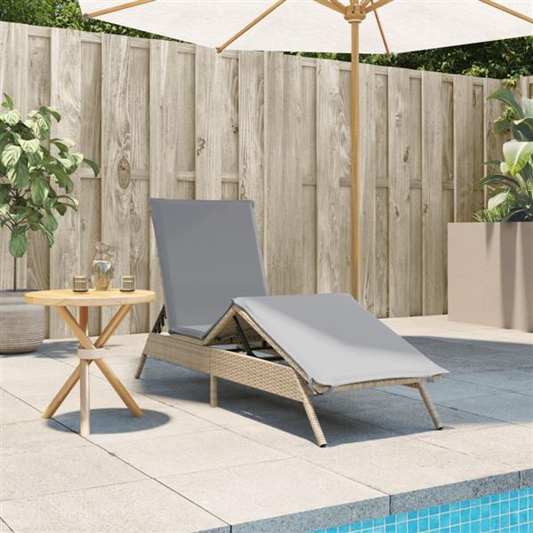 Grote foto vidaxl ligbed met kussen poly rattan beige tuin en terras tuinmeubelen