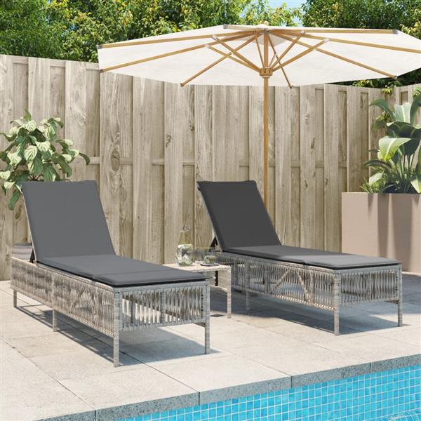 Grote foto vidaxl ligstoelen 2 st met kussen poly rattan lichtgrijs tuin en terras tuinmeubelen